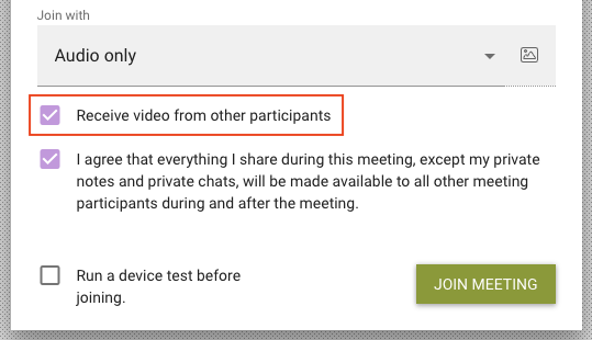 A screenshot of the 'join meeting' screen.